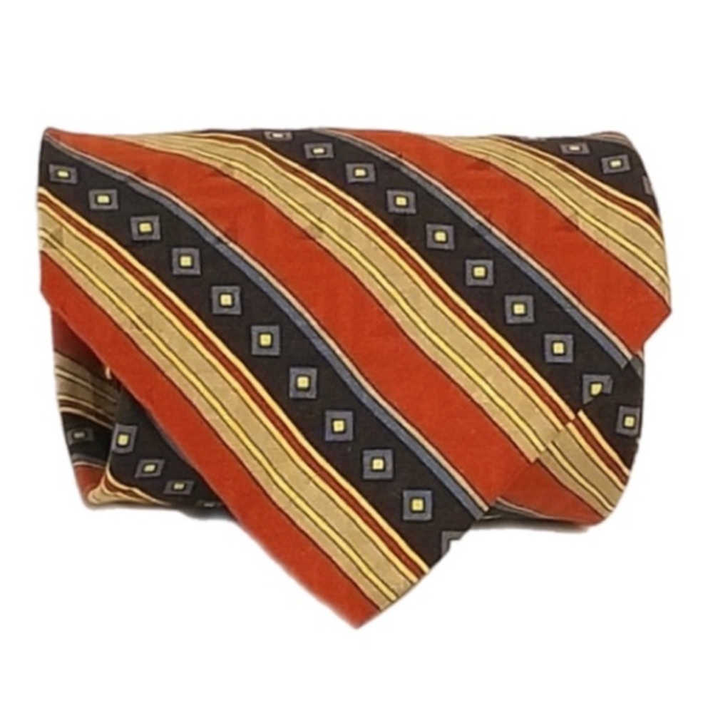 XMI Italian Silk Tie Woven Hand Tip Tac & String 56.5"X4" Red Blue Gold VTG USA